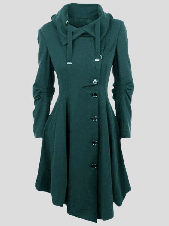 Women's Coats Irregular Pocket Drawstring Buttons Hooded Coat - Coats & Jackets - INS | Online Fashion Free Shipping Clothing, Dresses, Tops, Shoes - 25/10/2021 - COA2110251250 - Coats & Jackets