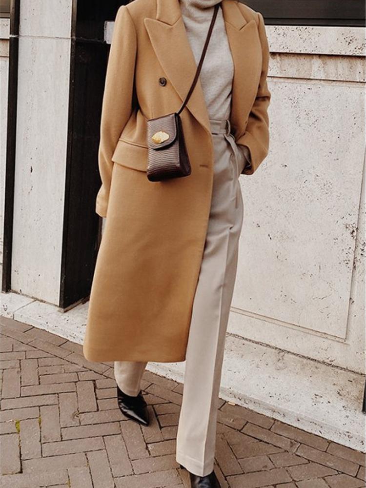 Women's Coats Lapel Button Long Sleeve Woolen Coat - Coats & Jackets - INS | Online Fashion Free Shipping Clothing, Dresses, Tops, Shoes - 27/10/2021 - 40-50 - COA2110271256