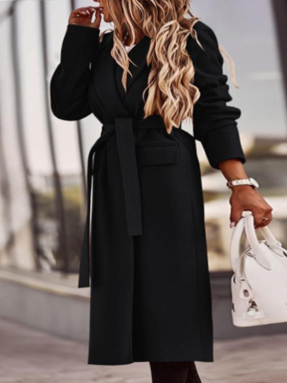 Women's Coats Lapel Cardigan Lace-Up Long Sleeve Woolen Coat - Coats & Jackets - INS | Online Fashion Free Shipping Clothing, Dresses, Tops, Shoes - 06/09/2021 - 30-40 - COA2109061132