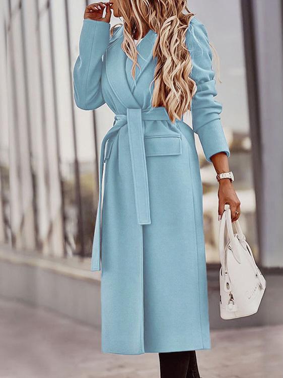 Women's Coats Lapel Cardigan Lace-Up Long Sleeve Woolen Coat - Coats & Jackets - INS | Online Fashion Free Shipping Clothing, Dresses, Tops, Shoes - 06/09/2021 - 30-40 - COA2109061132