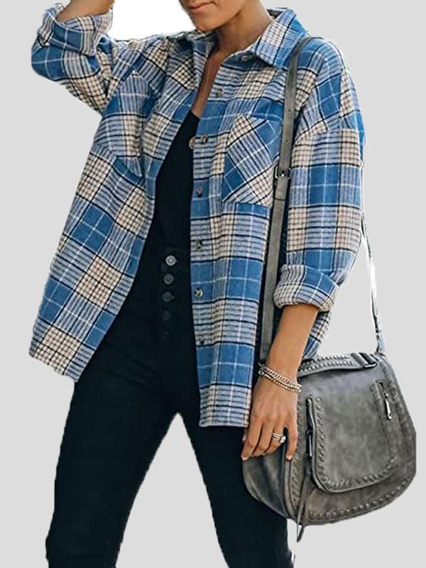 Women's Coats Lapel Check Long Sleeve Split Shirt Coat - Coats & Jackets - INS | Online Fashion Free Shipping Clothing, Dresses, Tops, Shoes - 23/10/2021 - 30-40 - COA2110231245