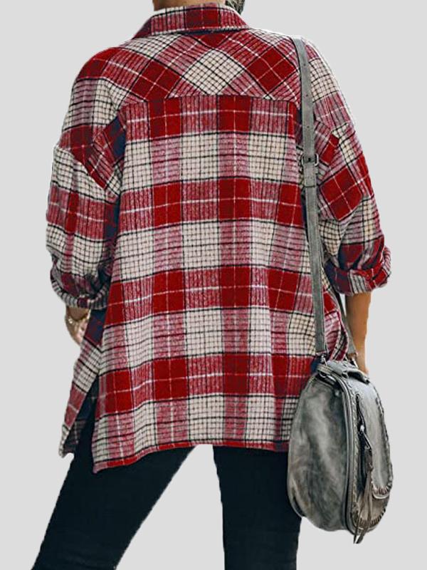 Women's Coats Lapel Check Long Sleeve Split Shirt Coat - Coats & Jackets - INS | Online Fashion Free Shipping Clothing, Dresses, Tops, Shoes - 23/10/2021 - 30-40 - COA2110231245