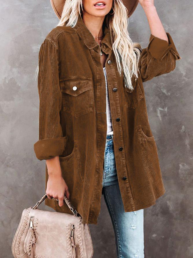 Women's Coats Lapel Corduroy Pocket Long Sleeve Coat - Coats & Jackets - INS | Online Fashion Free Shipping Clothing, Dresses, Tops, Shoes - 09/11/2021 - 30-40 - COA2111091293