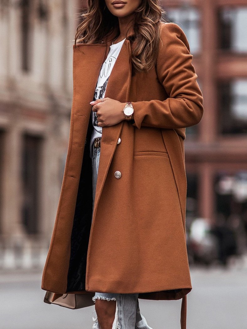 Women's Coats Lapel Double-Breasted Belted Long Sleeve Coat - Coats & Jackets - INS | Online Fashion Free Shipping Clothing, Dresses, Tops, Shoes - 17/11/2021 - 30-40 - COA2111171311