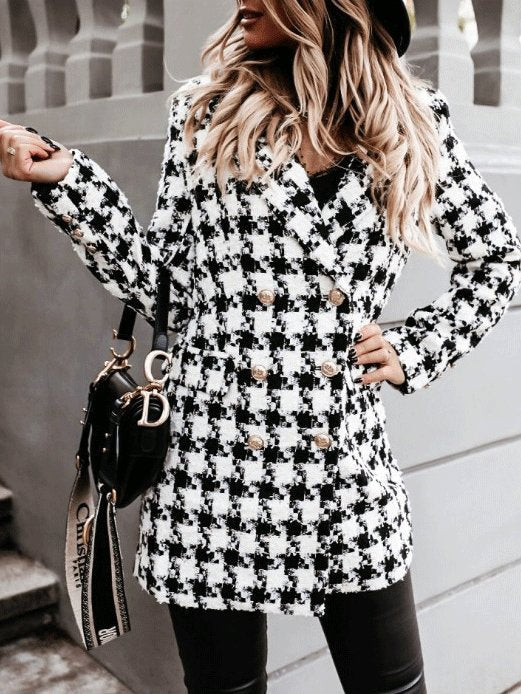 Women's Coats Lapel Double-Breasted Plaid Wool Coat - Coats & Jackets - INS | Online Fashion Free Shipping Clothing, Dresses, Tops, Shoes - 09/110/2021 - COA2110091196 - Coats & Jackets