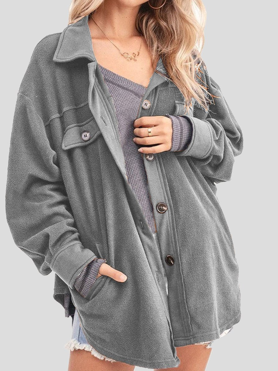 Women's Coats Lapel Fleece Buttoned Pocket Shirt Coat - Coats & Jackets - INS | Online Fashion Free Shipping Clothing, Dresses, Tops, Shoes - 06/11/2021 - 30-40 - COA2111061288