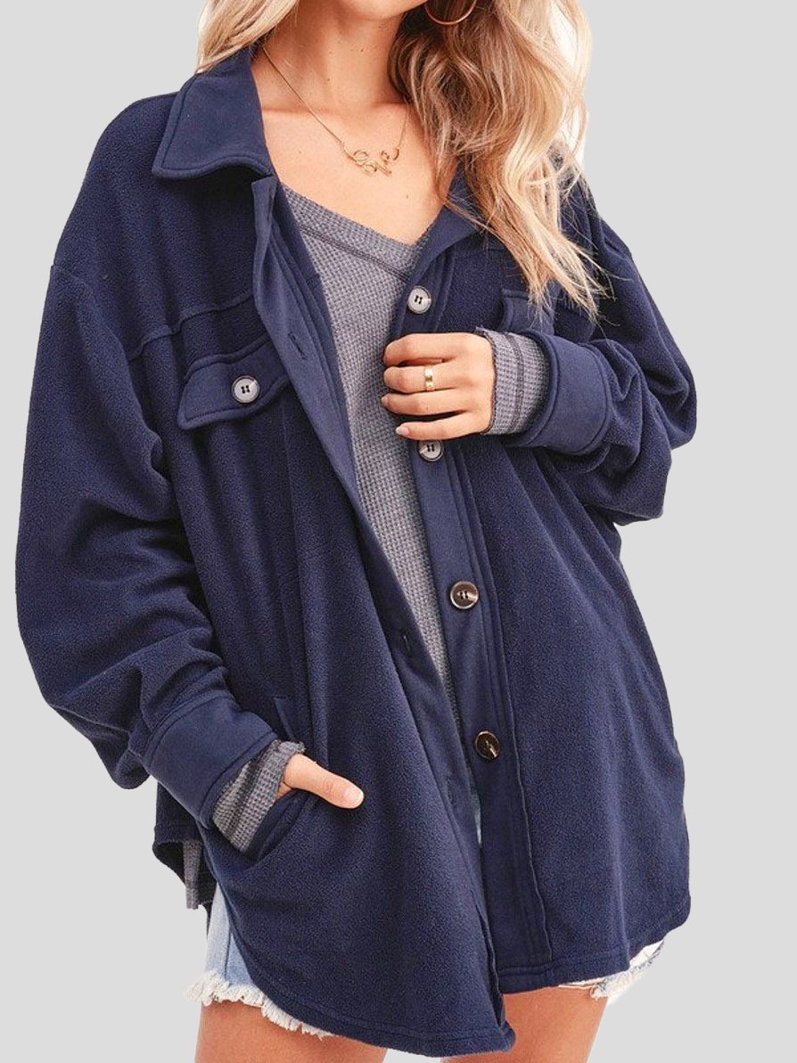 Women's Coats Lapel Fleece Buttoned Pocket Shirt Coat - Coats & Jackets - INS | Online Fashion Free Shipping Clothing, Dresses, Tops, Shoes - 06/11/2021 - 30-40 - COA2111061288