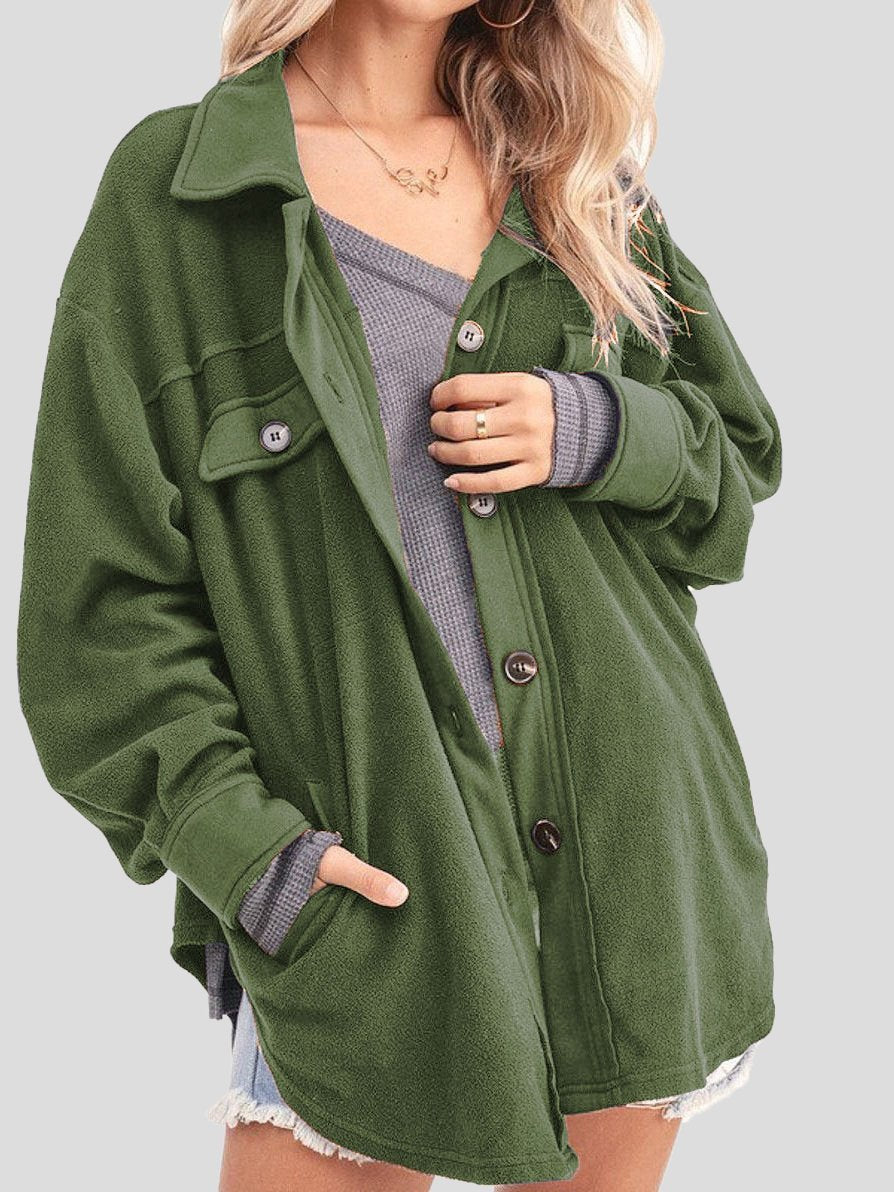 Women's Coats Lapel Fleece Buttoned Pocket Shirt Coat - Coats & Jackets - INS | Online Fashion Free Shipping Clothing, Dresses, Tops, Shoes - 06/11/2021 - 30-40 - COA2111061288