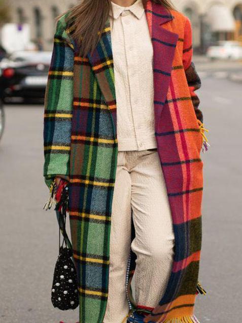 Women's Coats Lapel Plaid Print Fringed Woolen Coat - Coats & Jackets - INS | Online Fashion Free Shipping Clothing, Dresses, Tops, Shoes - 08/10/2021 - COA2110081192 - Coats & Jackets