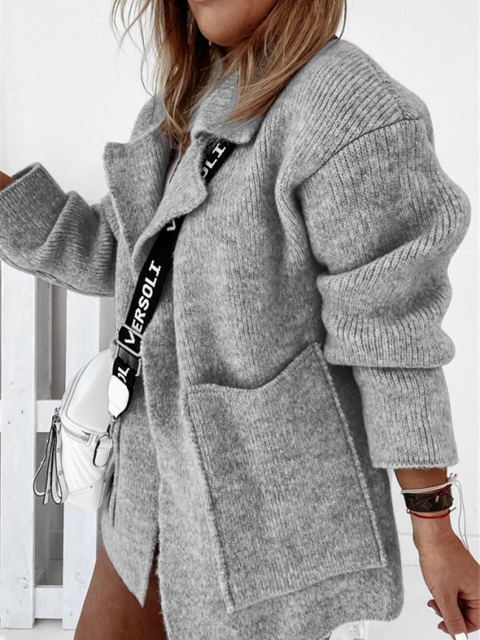 Women's Coats Lapel Pocket Knit Sweater Cardigan Coats - Coats & Jackets - INS | Online Fashion Free Shipping Clothing, Dresses, Tops, Shoes - 09/09/2021 - 30-40 - COA2109091136