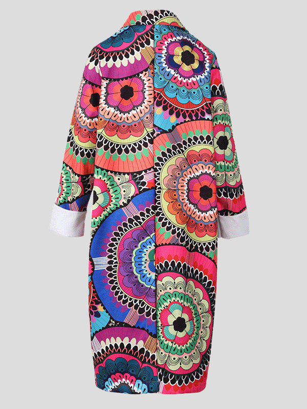 Women's Coats Loose Floral Pattern Printed Woolen Long Coat - Coats & Jackets - INS | Online Fashion Free Shipping Clothing, Dresses, Tops, Shoes - 29/09/2021 - COA2109291174 - Coats & Jackets