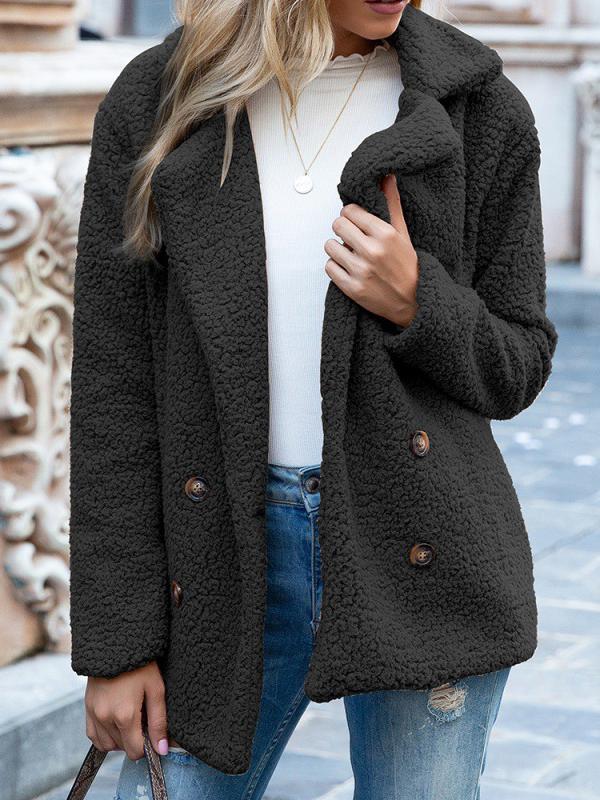 Women's Coats Loose Lapel Button Long Sleeve Fleece Coat - Coats & Jackets - INS | Online Fashion Free Shipping Clothing, Dresses, Tops, Shoes - 23/11/2021 - 30-40 - COA2111231327