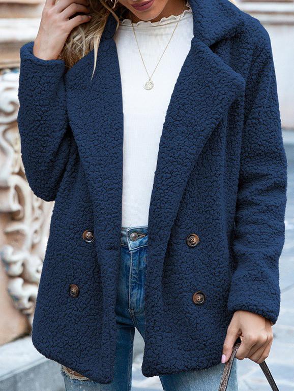 Women's Coats Loose Lapel Button Long Sleeve Fleece Coat - Coats & Jackets - INS | Online Fashion Free Shipping Clothing, Dresses, Tops, Shoes - 23/11/2021 - 30-40 - COA2111231327