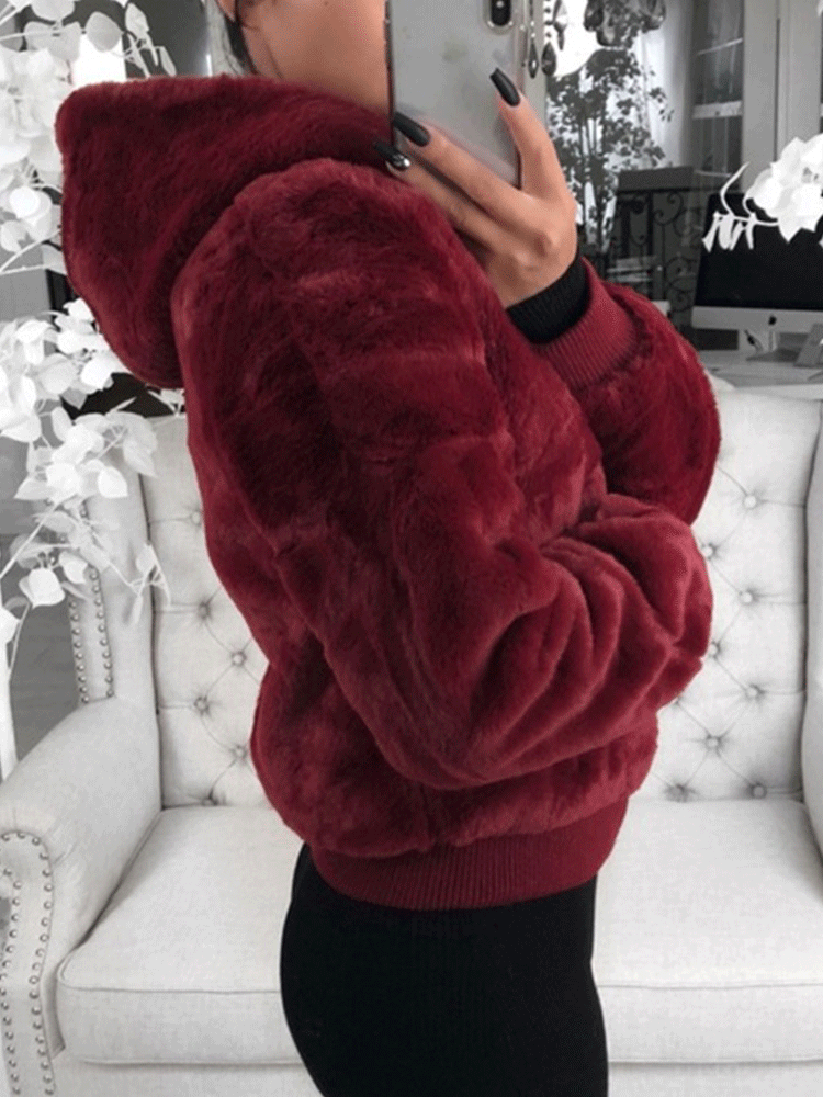 Women's Coats Plush Hooded Pocket Zipper Coat - Coats & Jackets - INS | Online Fashion Free Shipping Clothing, Dresses, Tops, Shoes - 20-30 - 29/09/2021 - COA2109291181