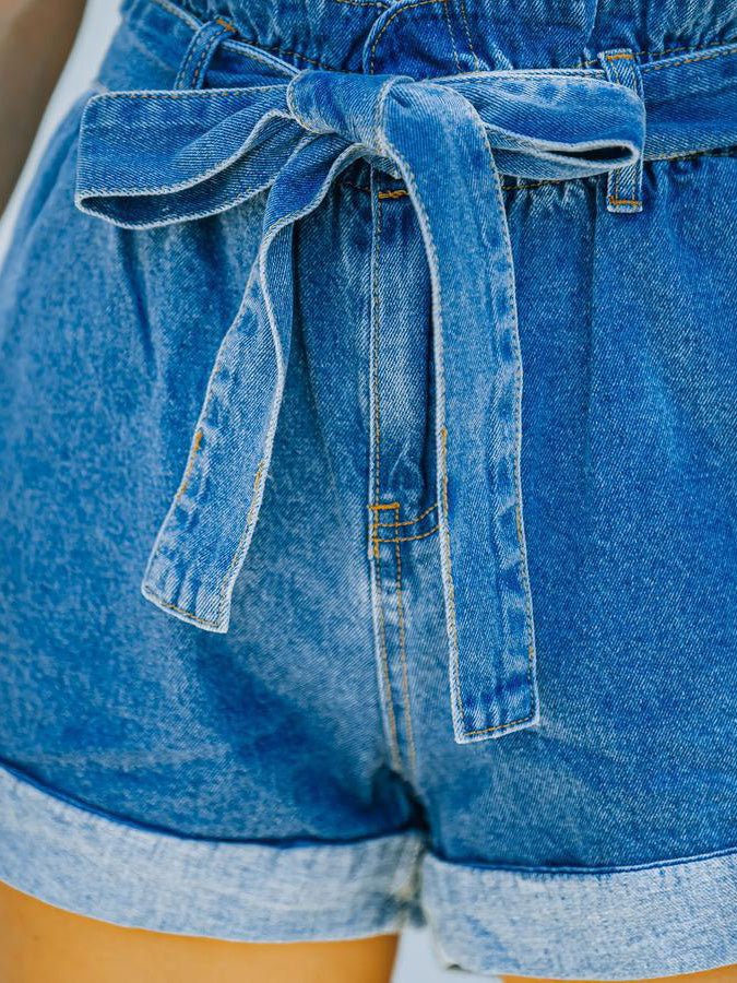 Women's Denim Shorts Elastic Bow To Slim Denim Shorts - Denim Shorts - Instastyled | Online Fashion Free Shipping Clothing, Dresses, Tops, Shoes - 14/02/2022 - 30-40 - Bottoms