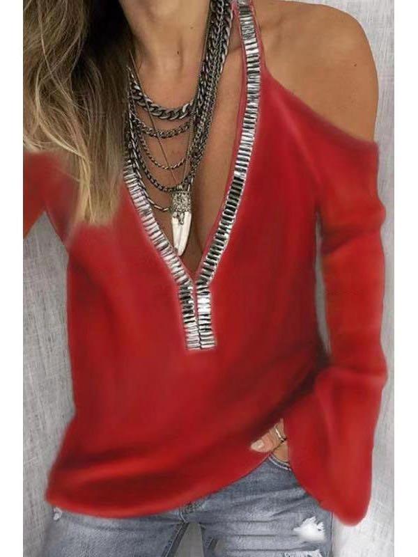 Women's Dig Shoulder Deep V Top - INS | Online Fashion Free Shipping Clothing, Dresses, Tops, Shoes