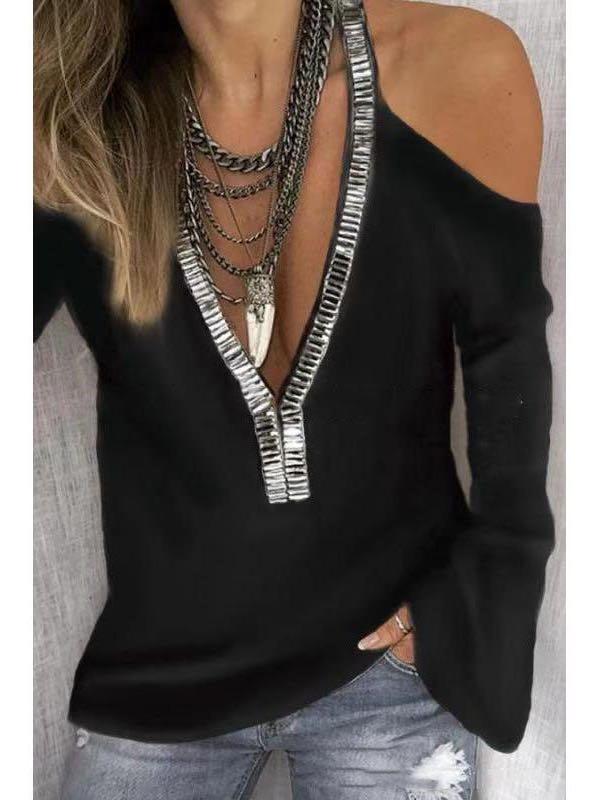 Women's Dig Shoulder Deep V Top - INS | Online Fashion Free Shipping Clothing, Dresses, Tops, Shoes