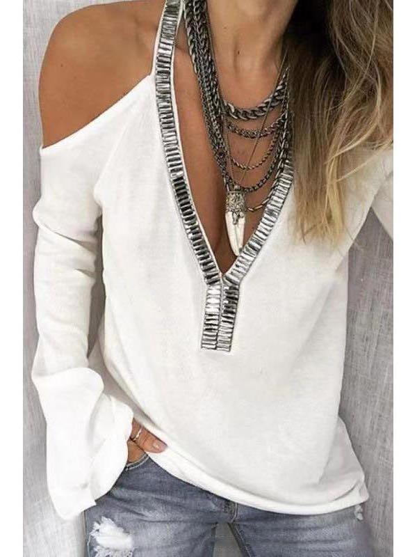 Women's Dig Shoulder Deep V Top - INS | Online Fashion Free Shipping Clothing, Dresses, Tops, Shoes