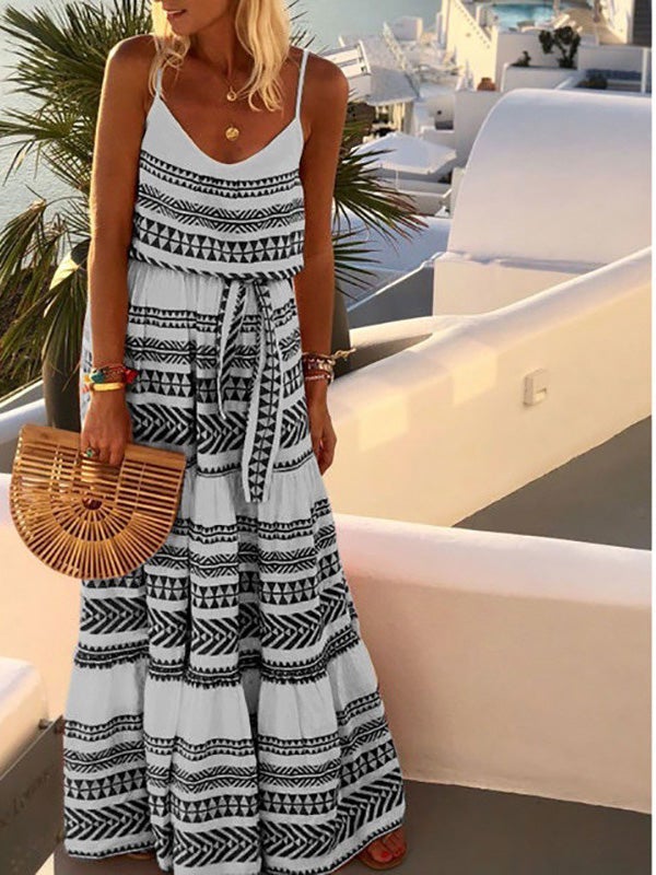 Women's Dresses Bohemian Deep V Neck Print Sling Dress - Maxi Dresses - Instastyled | Online Fashion Free Shipping Clothing, Dresses, Tops, Shoes - 22/01/2022 - 30-40 - color-black