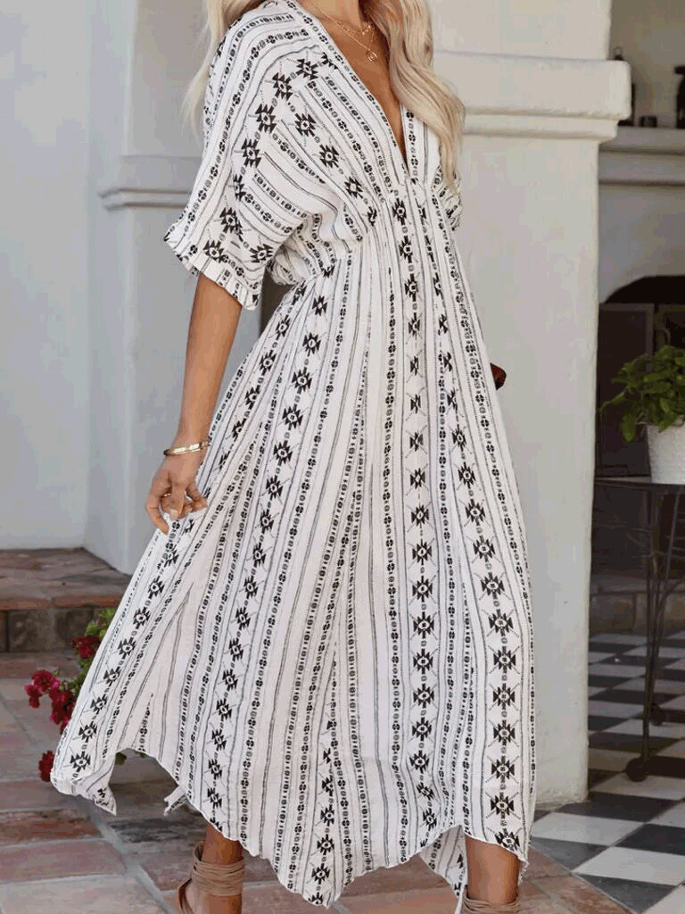 Women's Dresses Bohemian V-Neck Short Sleeve Dress - Maxi Dresses - Instastyled | Online Fashion Free Shipping Clothing, Dresses, Tops, Shoes - 11/04/2022 - 30-40 - color-white