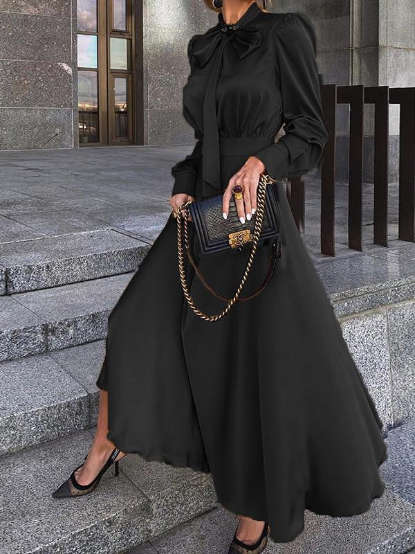 Women's Dresses Bowknot Long Sleeve Temperament Dress - Maxi Dresses - INS | Online Fashion Free Shipping Clothing, Dresses, Tops, Shoes - 11/08/2021 - 40-50 - Category_Maxi Dresses