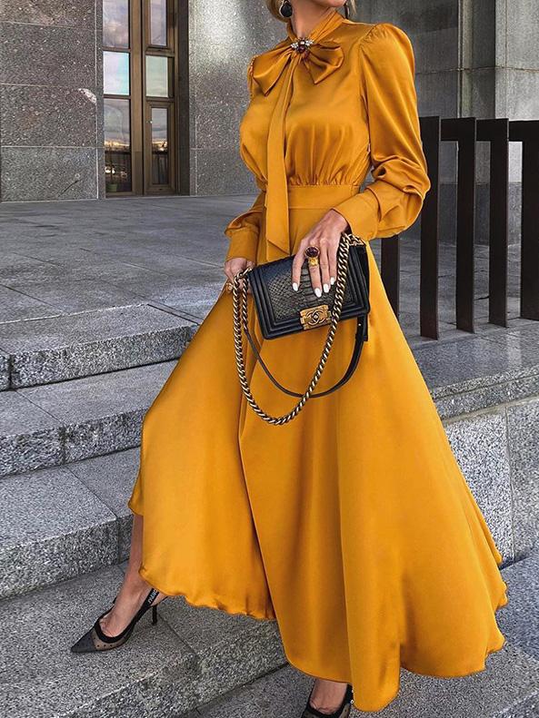 Women's Dresses Bowknot Long Sleeve Temperament Dress - Maxi Dresses - INS | Online Fashion Free Shipping Clothing, Dresses, Tops, Shoes - 11/08/2021 - 40-50 - Category_Maxi Dresses