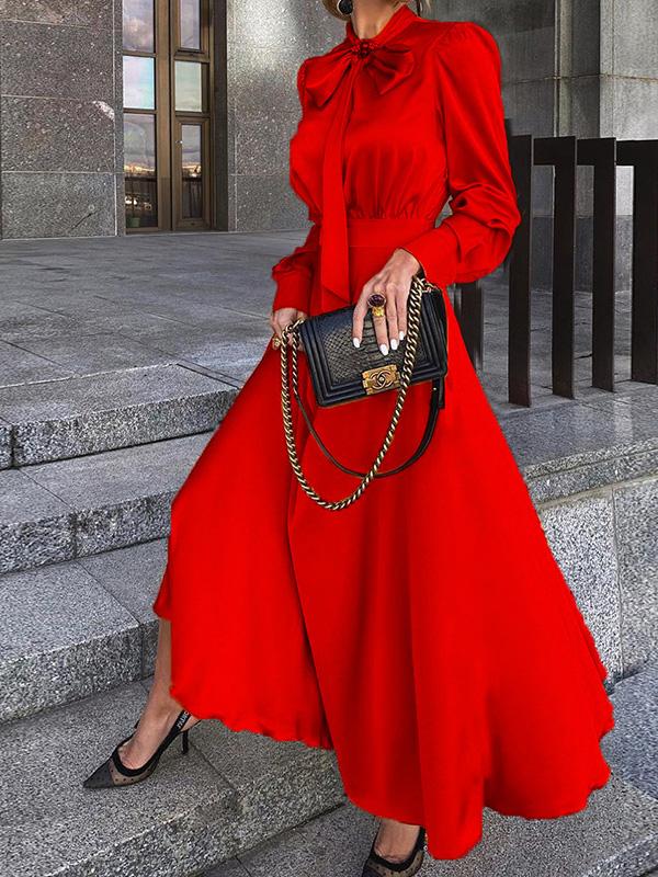 Women's Dresses Bowknot Long Sleeve Temperament Dress - Maxi Dresses - INS | Online Fashion Free Shipping Clothing, Dresses, Tops, Shoes - 11/08/2021 - 40-50 - Category_Maxi Dresses