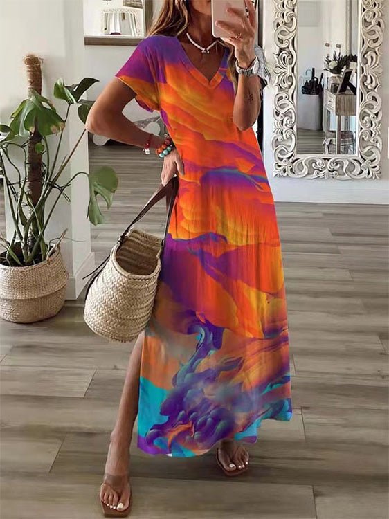 Women's Dresses Casual Printed Short Sleeve Dress - Maxi Dresses - Instastyled | Online Fashion Free Shipping Clothing, Dresses, Tops, Shoes - 08/03/2022 - 20-30 - color-blue