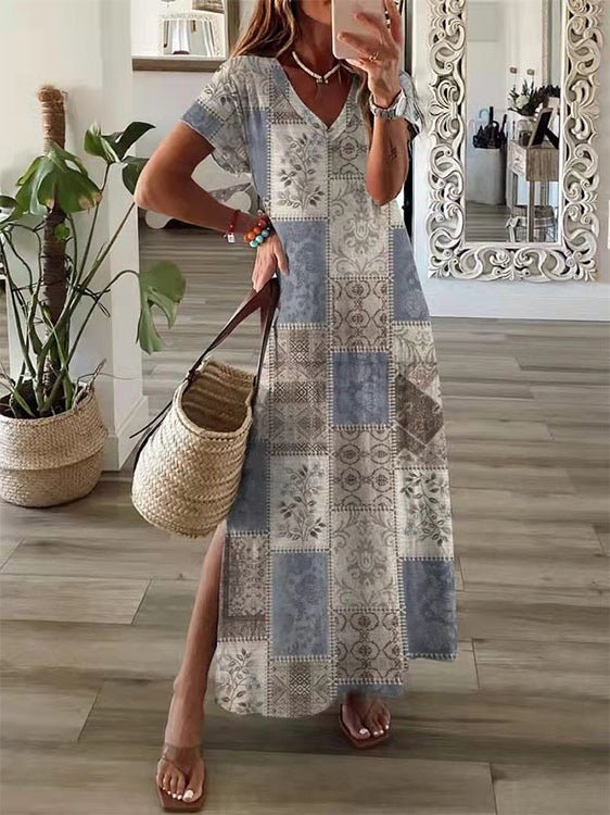 Women's Dresses Casual Printed Short Sleeve Dress - Maxi Dresses - Instastyled | Online Fashion Free Shipping Clothing, Dresses, Tops, Shoes - 08/03/2022 - 20-30 - color-blue
