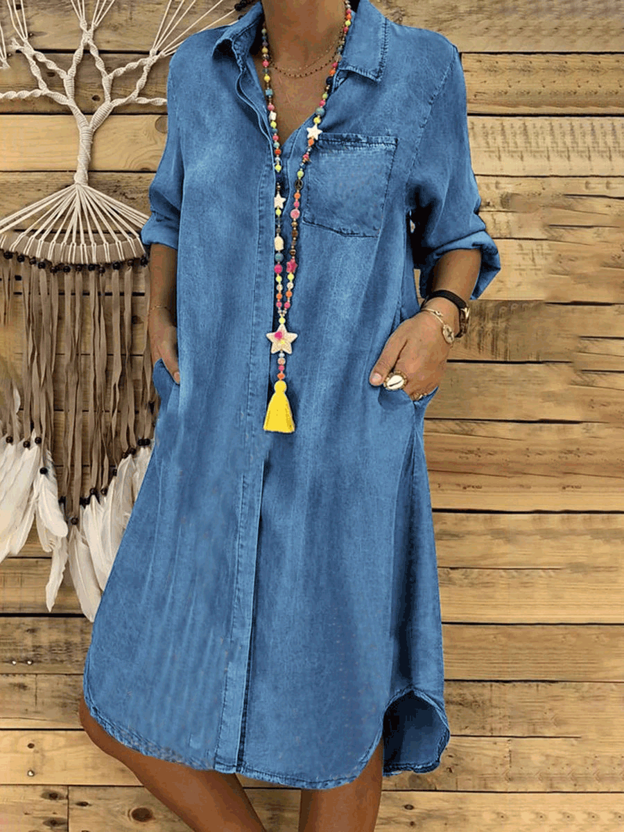 Women's Dresses Casual Solid Button Pocket Denim Dress - Midi Dresses - Instastyled | Online Fashion Free Shipping Clothing, Dresses, Tops, Shoes - 11/04/2022 - 40-50 - Casual Dresses