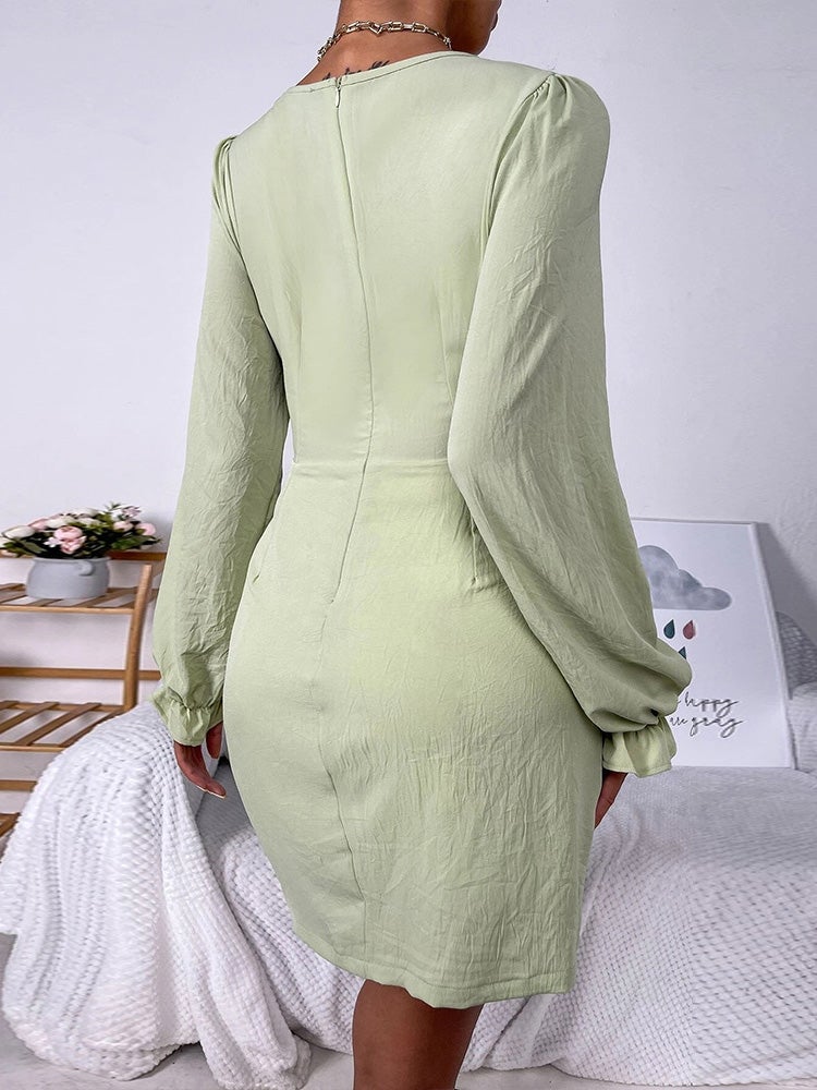 Women's Dresses Deep V Neck Long Sleeve Slit Dress - Mini Dresses - Instastyled | Online Fashion Free Shipping Clothing, Dresses, Tops, Shoes - 14/01/2022 - 40-50 - color-light_green