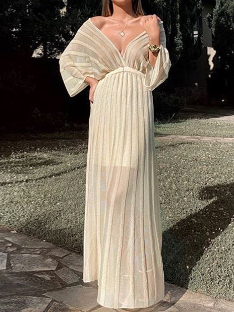 Women's Dresses Deep V Neck Shawl Sleeve Maxi Dress - Maxi Dresses - Instastyled | Online Fashion Free Shipping Clothing, Dresses, Tops, Shoes - 09/02/2022 - 40-50 - color-white