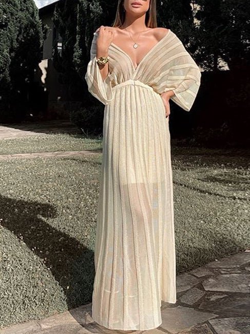 Women's Dresses Deep V Neck Shawl Sleeve Maxi Dress - Maxi Dresses - Instastyled | Online Fashion Free Shipping Clothing, Dresses, Tops, Shoes - 09/02/2022 - 40-50 - color-white