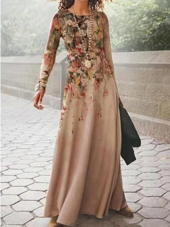 Women's Dresses Elegant Retro Print Long Sleeve Dress - Maxi Dresses - INS | Online Fashion Free Shipping Clothing, Dresses, Tops, Shoes - 13/10/2021 - 20-30 - color-multi