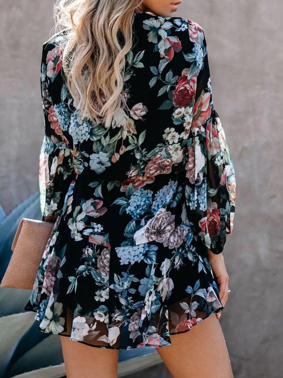 Women's Dresses Floral Button Long Sleeve Mini Dress - Mini Dresses - INS | Online Fashion Free Shipping Clothing, Dresses, Tops, Shoes - 27/09/2021 - Color_Black - Color_Pink