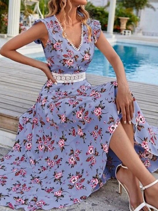 Women's Dresses Floral Print V-Neck Sleeveless Dress - Maxi Dresses - Instastyled | Online Fashion Free Shipping Clothing, Dresses, Tops, Shoes - 01/03/2022 - 40-50 - color-black