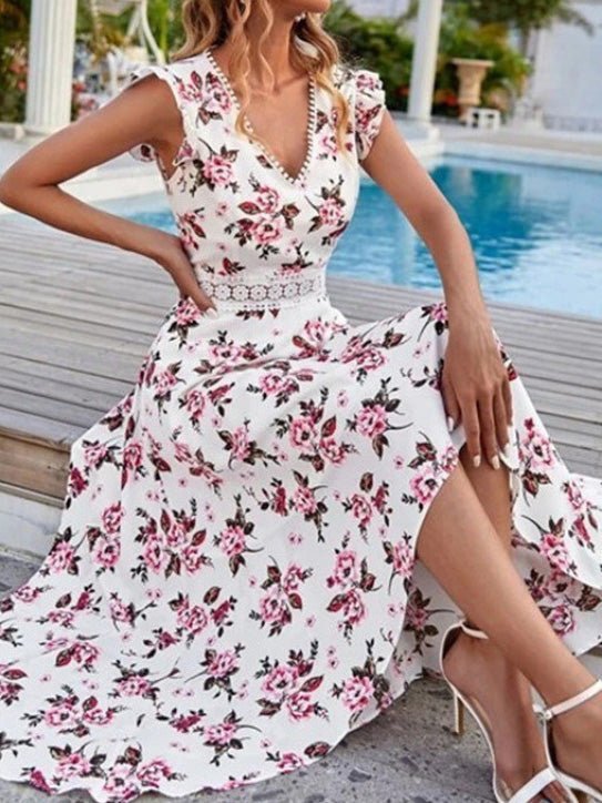 Women's Dresses Floral Print V-Neck Sleeveless Dress - Maxi Dresses - Instastyled | Online Fashion Free Shipping Clothing, Dresses, Tops, Shoes - 01/03/2022 - 40-50 - color-black