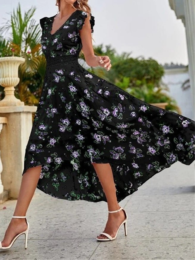 Women's Dresses Floral Print V-Neck Sleeveless Dress - Maxi Dresses - Instastyled | Online Fashion Free Shipping Clothing, Dresses, Tops, Shoes - 01/03/2022 - 40-50 - color-black