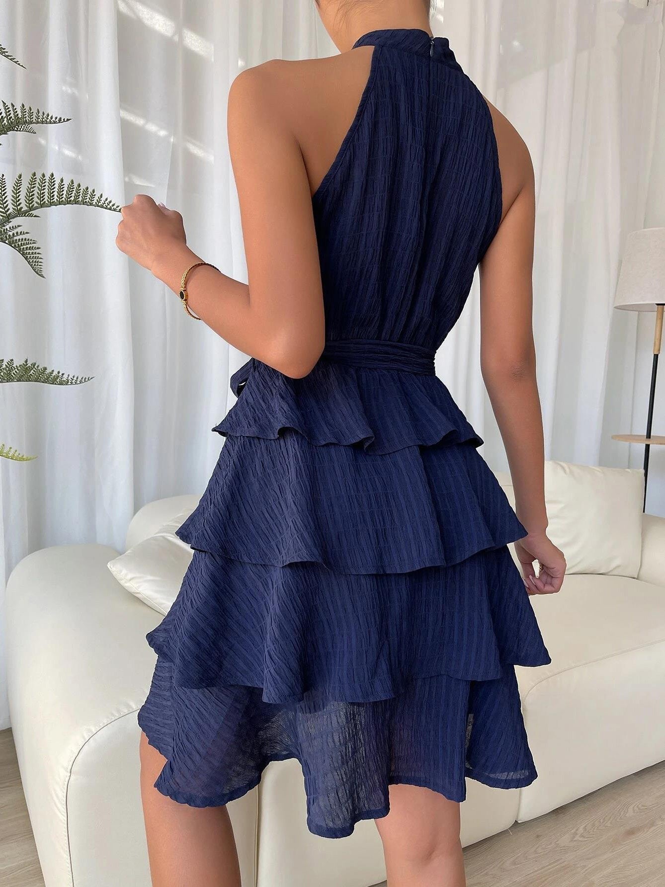 Women's Dresses Halter Belted Sleeveless Ruffle Dress - Mini Dresses - Instastyled | Online Fashion Free Shipping Clothing, Dresses, Tops, Shoes - 21/03/2022 - 30-40 - color-blue