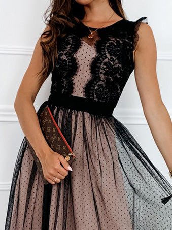 Women's Dresses Lace Mesh Polka Dot Sleeveless Dress - Midi Dresses - Instastyled | Online Fashion Free Shipping Clothing, Dresses, Tops, Shoes - 04/03/2022 - color-black - Color_Black