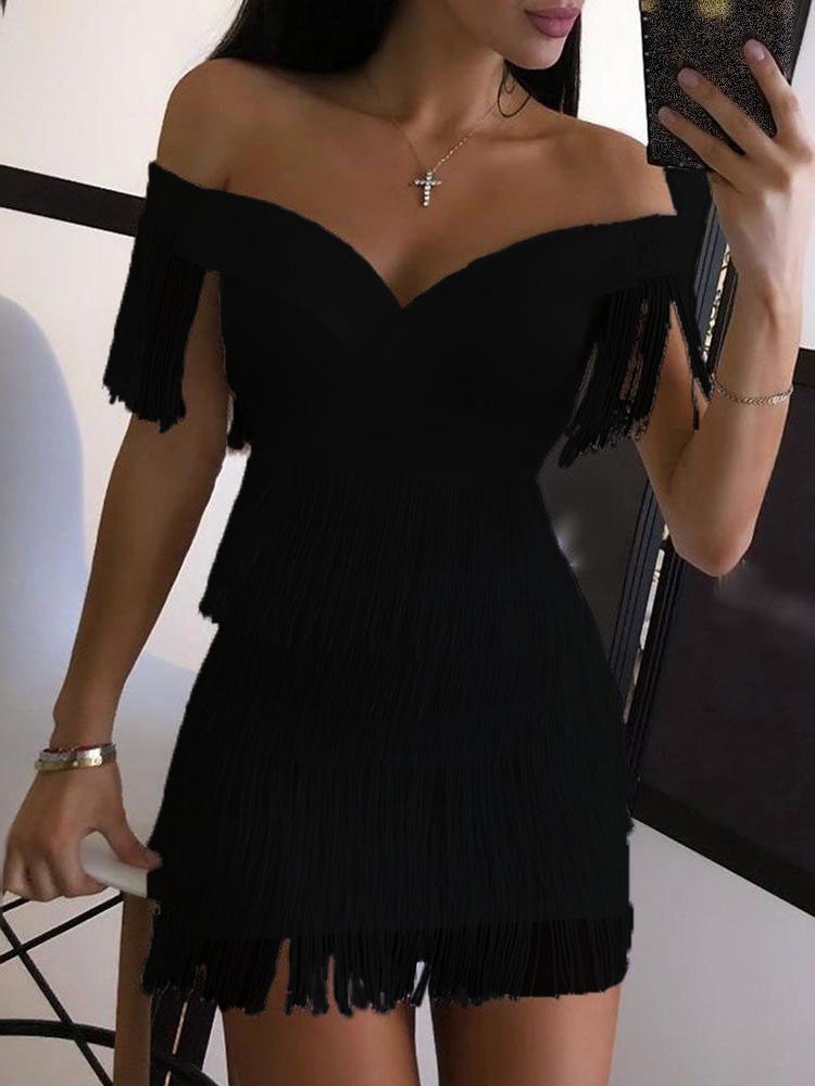 Women's Dresses One-Shoulder Fringe Slim Fit Dress - Sets - Instastyled | Online Fashion Free Shipping Clothing, Dresses, Tops, Shoes - 13//01/2022 - 40-50 - Bottoms