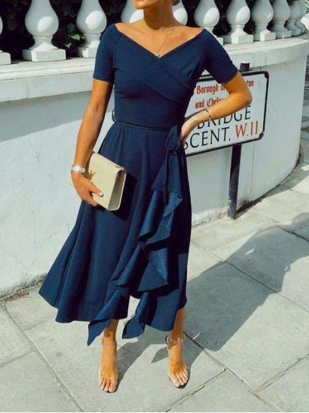 Women's Dresses One-Shoulder Ruffle Irregular Dress - Maxi Dresses - Instastyled | Online Fashion Free Shipping Clothing, Dresses, Tops, Shoes - 28/03/2022 - 40-50 - color-blue