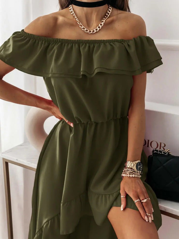 Women's Dresses One Word Collar Ruffle Irregular Dress - Maxi Dresses - Instastyled | Online Fashion Free Shipping Clothing, Dresses, Tops, Shoes - 12/04/2022 - 30-40 - color-army_green