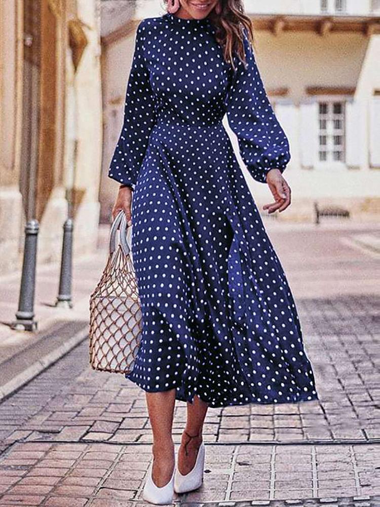 Women's Dresses Polka Dot Slim Long Sleeve Dress - Maxi Dresses - INS | Online Fashion Free Shipping Clothing, Dresses, Tops, Shoes - 22/11/2021 - 30-40 - color-blue