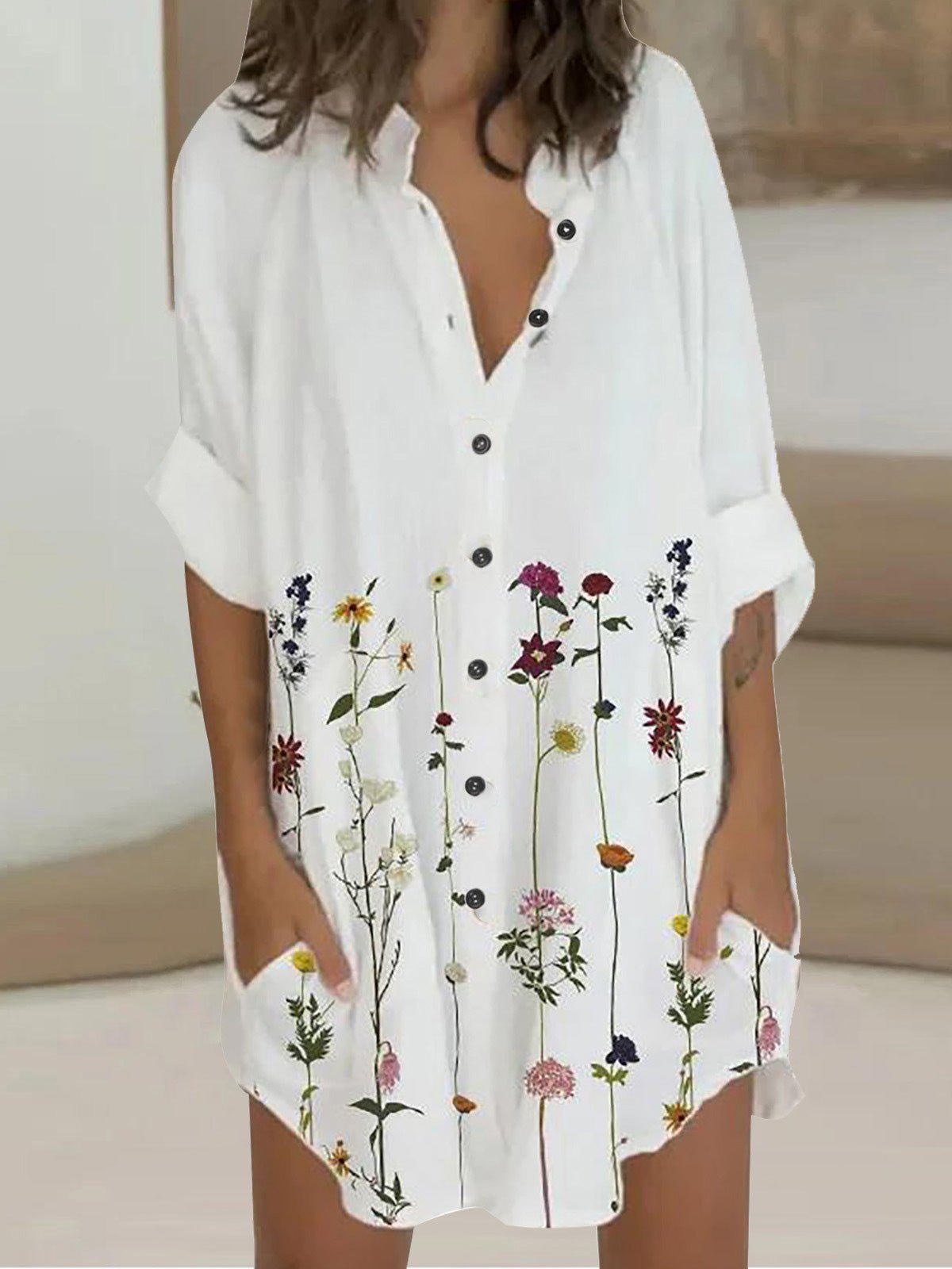 Women's Dresses Printed 3/4 Sleeve Shirt Dress - Mini Dresses - Instastyled | Online Fashion Free Shipping Clothing, Dresses, Tops, Shoes - 16/02/2022 - 30-40 - Casual Dresses