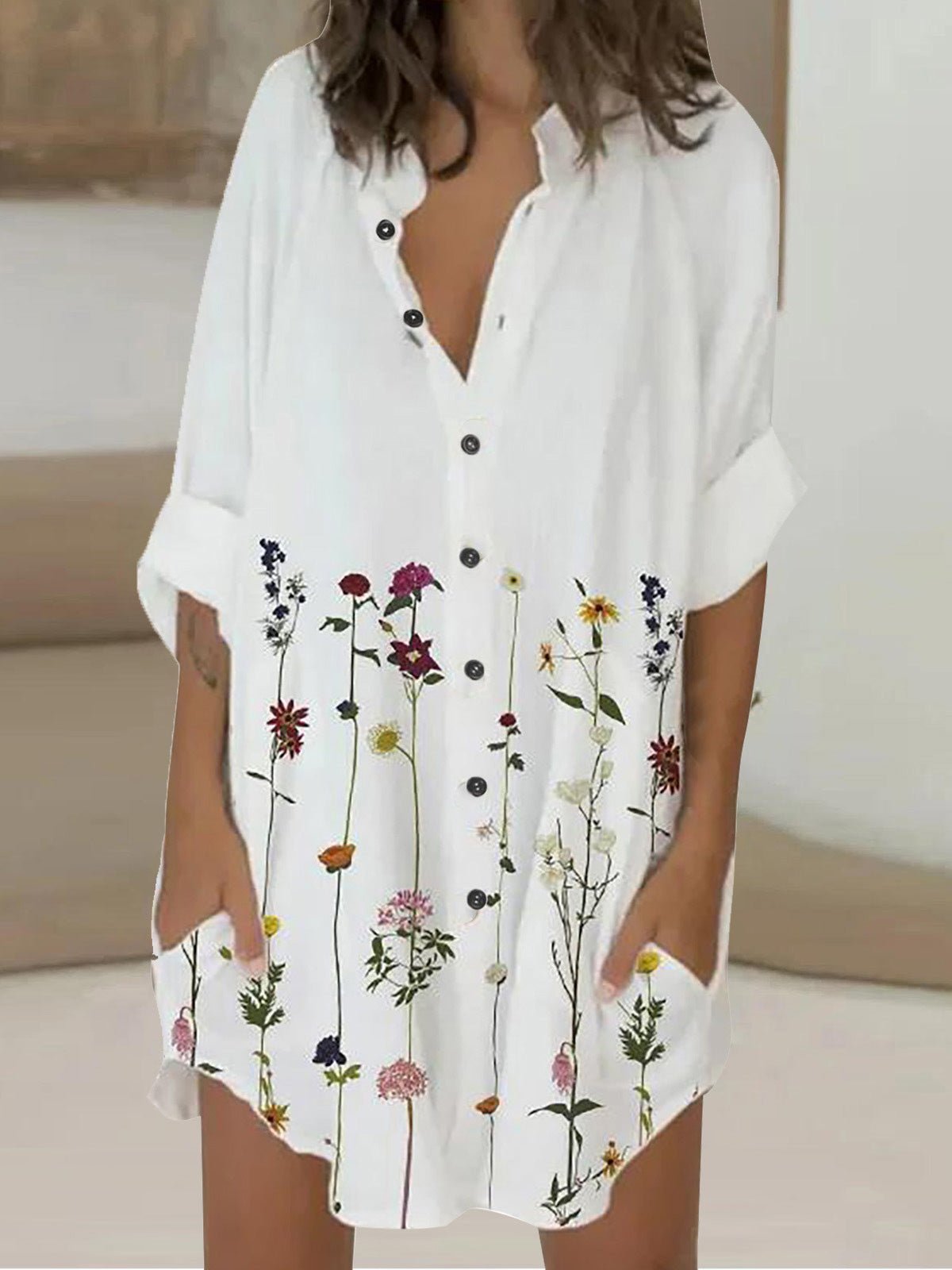 Women's Dresses Printed 3/4 Sleeve Shirt Dress - Mini Dresses - Instastyled | Online Fashion Free Shipping Clothing, Dresses, Tops, Shoes - 16/02/2022 - 30-40 - Casual Dresses