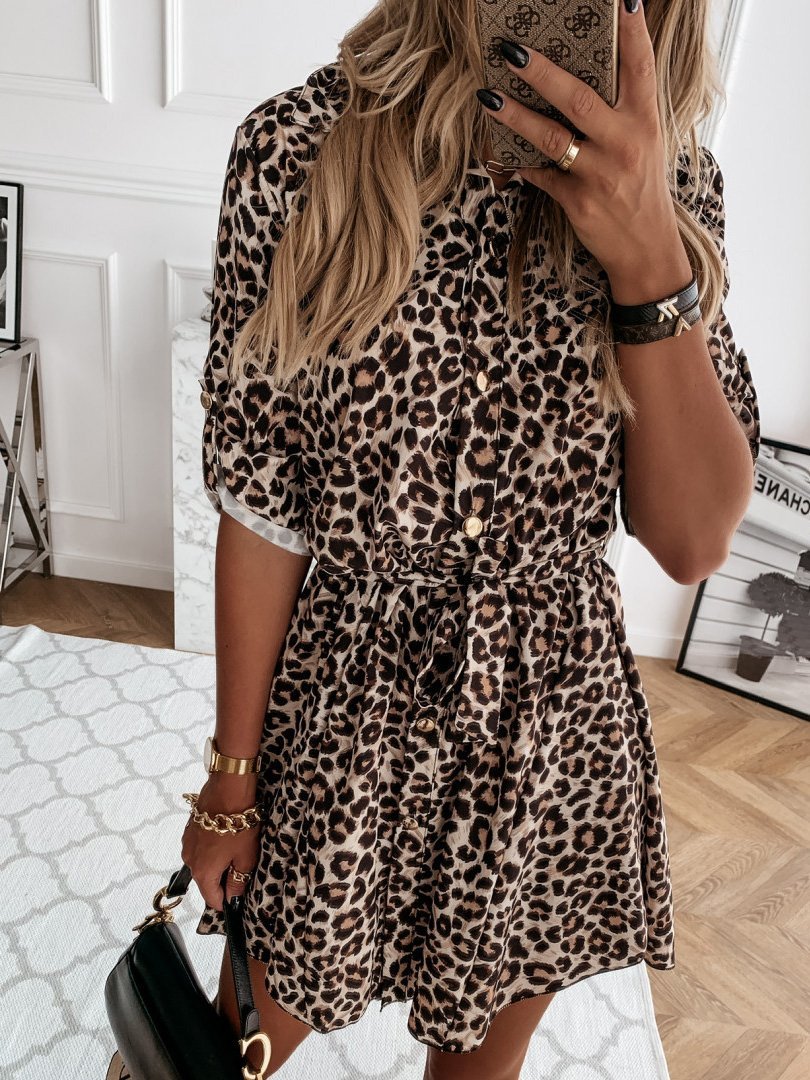 Women's Dresses Printed Belted Long Sleeve Shirt Dress - Mini Dresses - Instastyled | Online Fashion Free Shipping Clothing, Dresses, Tops, Shoes - 07/12/2021 - 20-30 - color-black