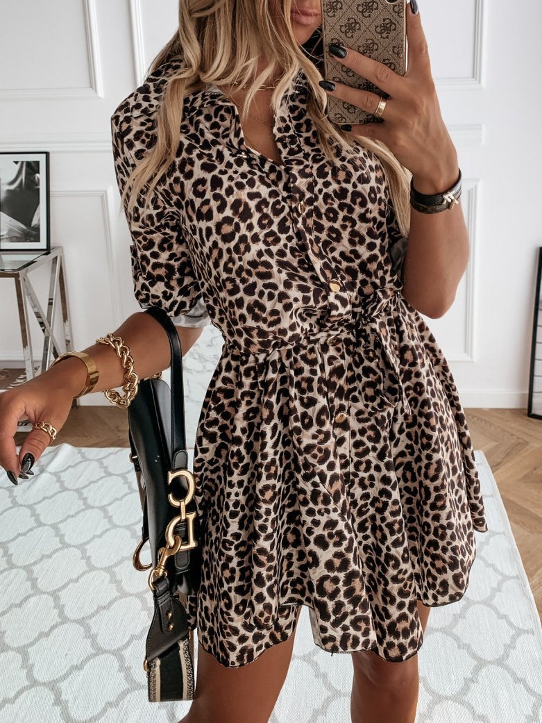 Women's Dresses Printed Belted Long Sleeve Shirt Dress - Mini Dresses - Instastyled | Online Fashion Free Shipping Clothing, Dresses, Tops, Shoes - 07/12/2021 - 20-30 - color-black