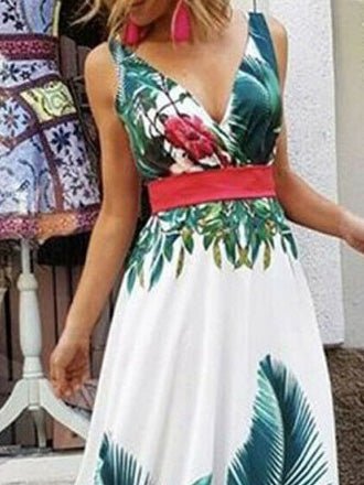 Women's Dresses Printed Deep V-Neck Sleeveless Dress - Maxi Dresses - Instastyled | Online Fashion Free Shipping Clothing, Dresses, Tops, Shoes - 09/03/2022 - 30-40 - color-white