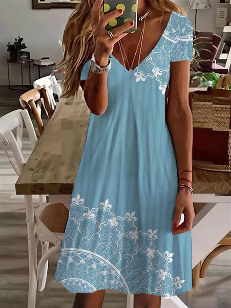 Women's Dresses Printed V-Neck Short Sleeve Dress - Mini Dresses - Instastyled | Online Fashion Free Shipping Clothing, Dresses, Tops, Shoes - 20-30 - 31/03/2022 - Casual Dresses